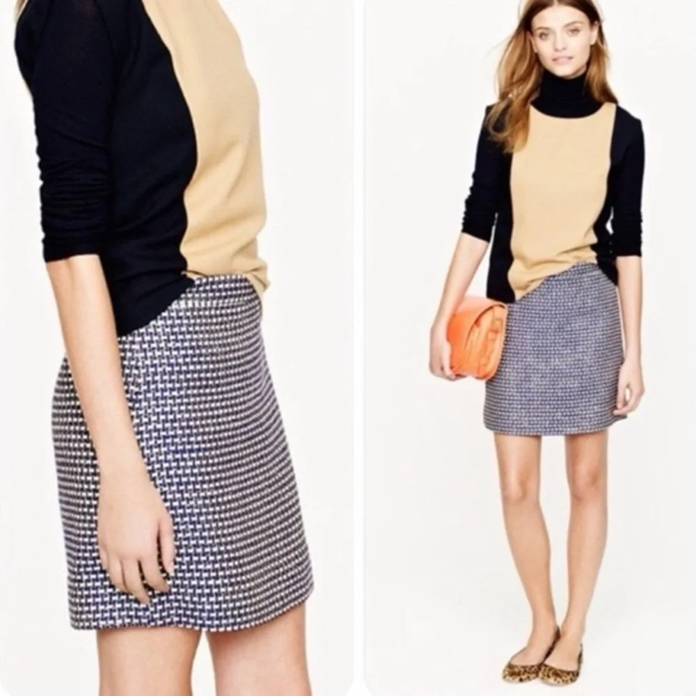 J.Crew Blue White Houndstooth Chic Pencil Skirt‎